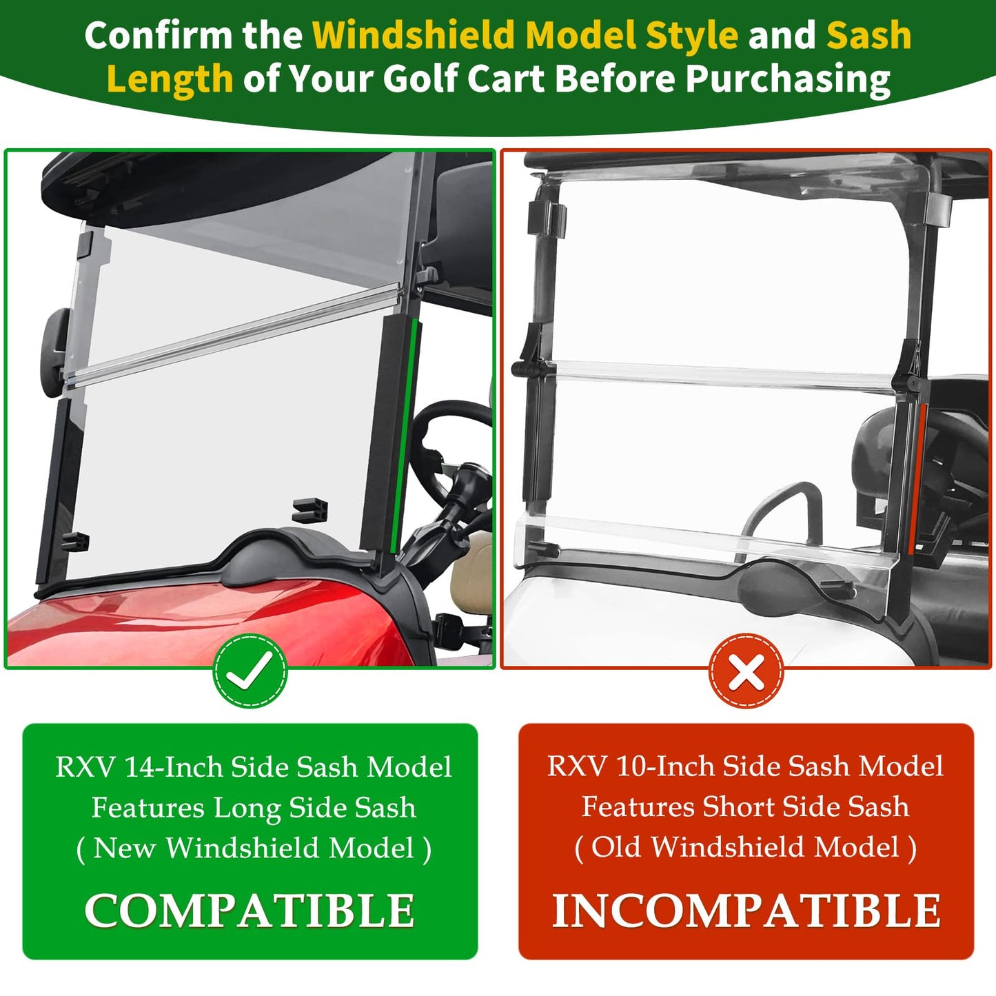 Cartalia Golf Cart Windshield Retaining Clips 1.3-inch Width, 14-inch Length for EZGO RXV 2008-up, Windshield Mounting Sash Clips Replacement Only Fit 1-1/4" Front Struts Square Rail OEM# 603852