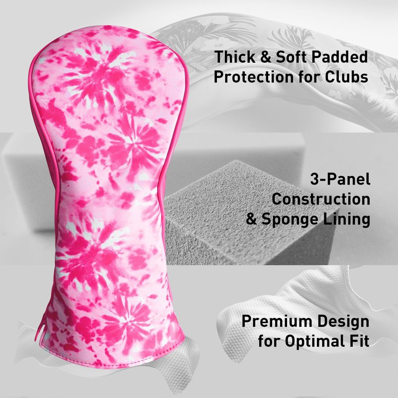 FINGER TEN Golf Club Head Covers for Woods Driver Fairway Hybrid with Interchangeable Number Tag 1 3 5 Premium Leather Headcovers for Women Men (Deep Pink, D+F+H)