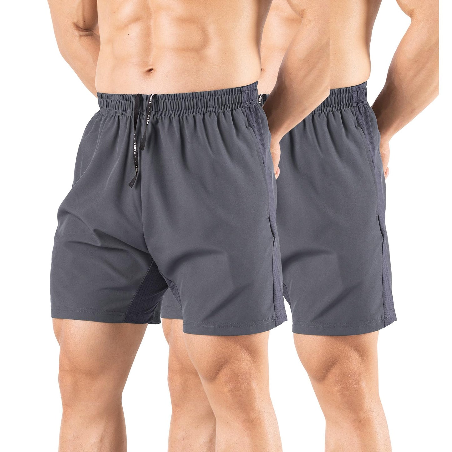 Gaglg Men's 5" Running Shorts 2 Pack Quick Dry Athletic Workout Gym Shorts with Zipper Pockets Dark Grey/Dark Grey,XX-Large