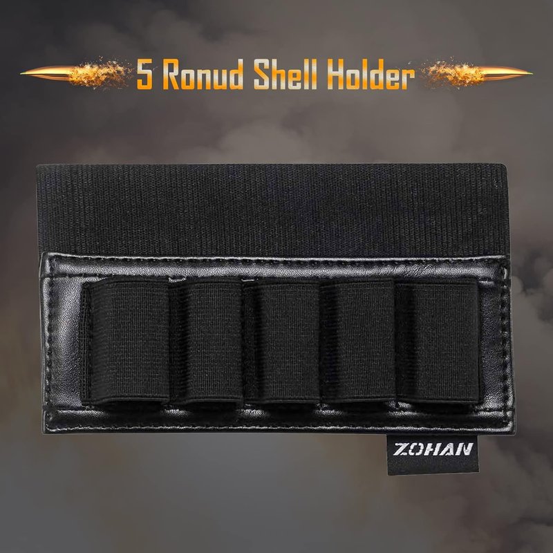 ZOHAN 5-Round Shotgun Shell Holder - Leather Backing for 12 GA Shells | Durable & Convenient