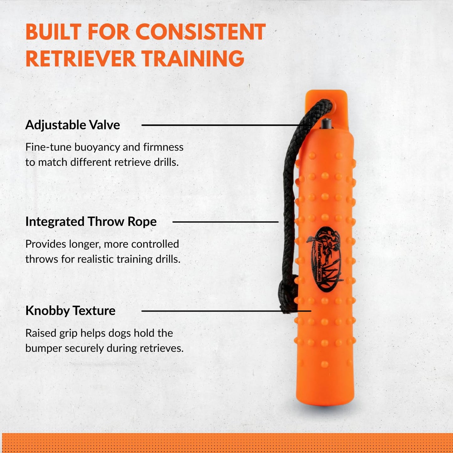 HuntEmUp 2" Plastic Dog Training Bumper – Knobby Retrieving Dummy for Retriever & Hunting Dog Training – Floating Water Training Dummy – Orange (6 Pack)