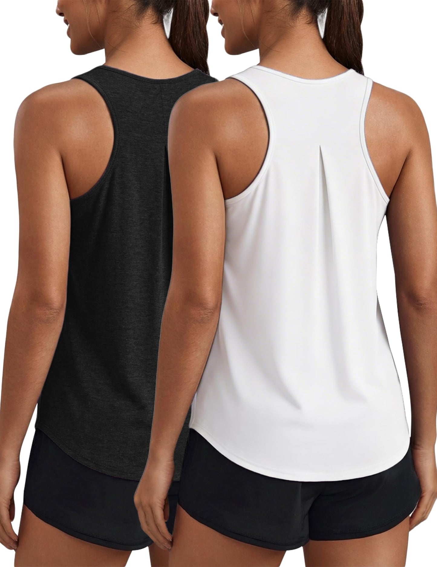 PINSPARK Gym Shirts Woman Workout Tops Racer Back Loose Fit Exercise Running Shirt Lightweight Yoga Top Pack, Black/White L