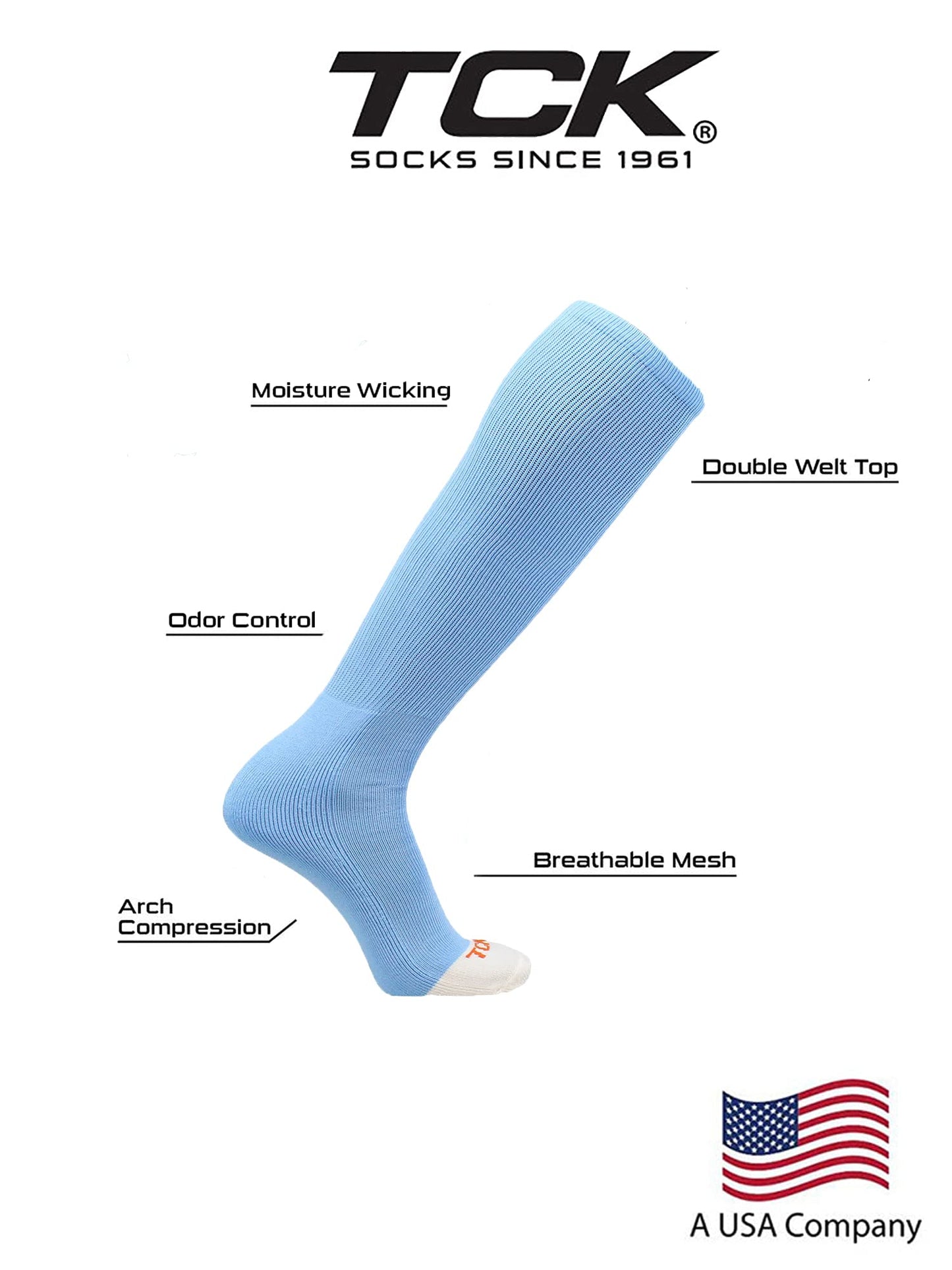 TCK Prosport Performance Tube Socks (Columbia Blue, Medium)