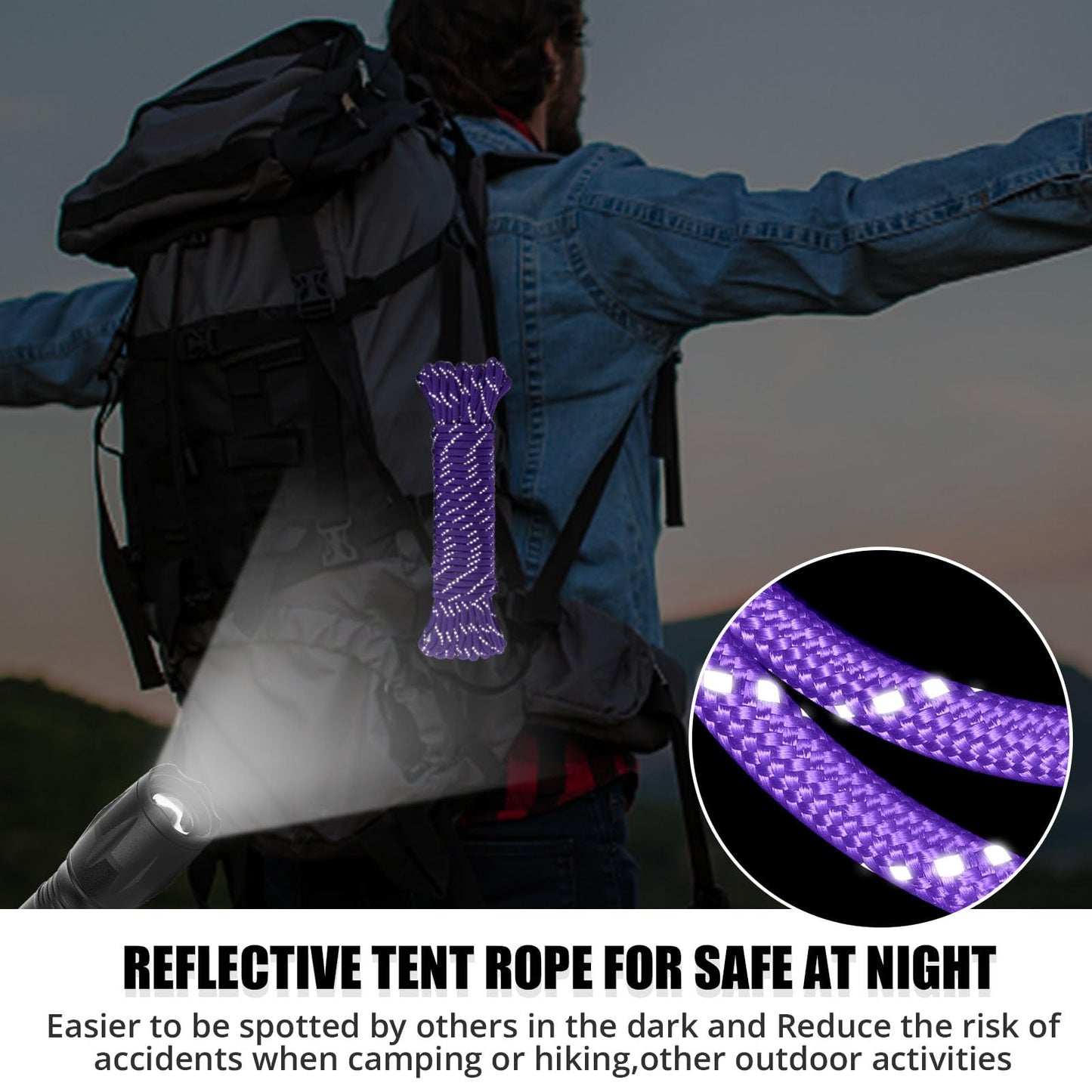 Reflective Paracord Rope 1000Ib - 100ft 4mm 12 Strand para Cords Lanyard Utility Parachute Cord for Tent Camping Hiking Fishing Survival Tactical Clothesline DIY Projects Purple