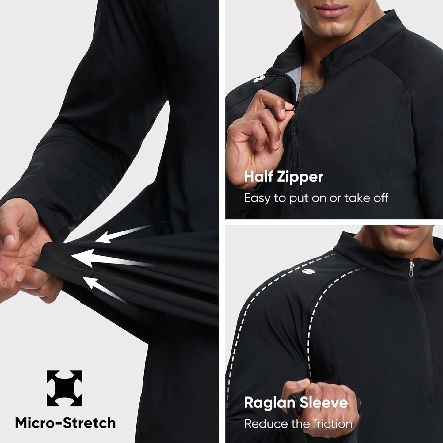 Sauna Jacket for Men - Quarter-Zip Long Sleeve Heat Trapping Workout Shirt | Anti-Rip Design