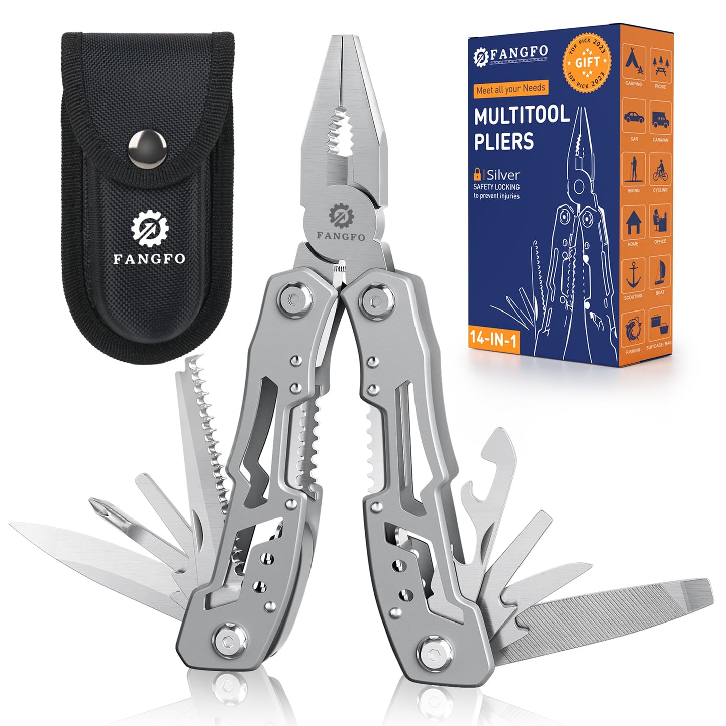 14-In-1 Multitool Pliers，Premium Portable Multi Tool ，with Safety Locking Professional Stainless Steel Multitool Pliers Pocket Knife,Apply to Survival, Camping, Gifts for Dad Husband Boyfriend