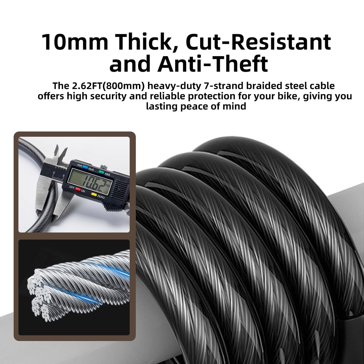 Venzio 2.62FT Bike Lock Cable, Heavy Duty 4-Digit Combination Lock, 10mm (3/8 inch) Self-Coiling Anti-Theft Security Cable for Bicycle, Scooter, Stroller, Fence, Gate, Grill, Outdoor Use
