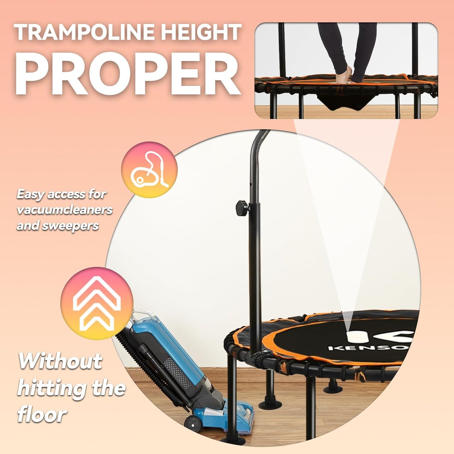 K KENSONE Foldable Rebounder Trampoline for Adults - 450/550 LBS Indoor Fitness Mini Gym Workout