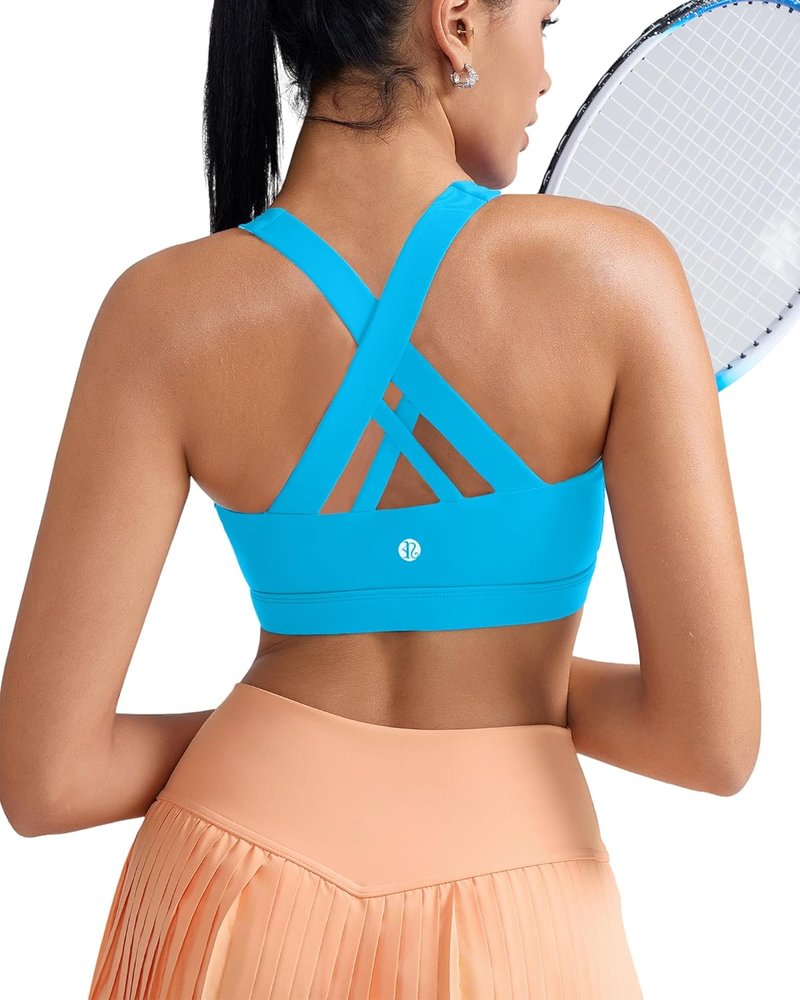 Sports Bras for Women - Padded Strappy Criss-Cross Back Medium Support with Removable Cups | Comfortable Fit