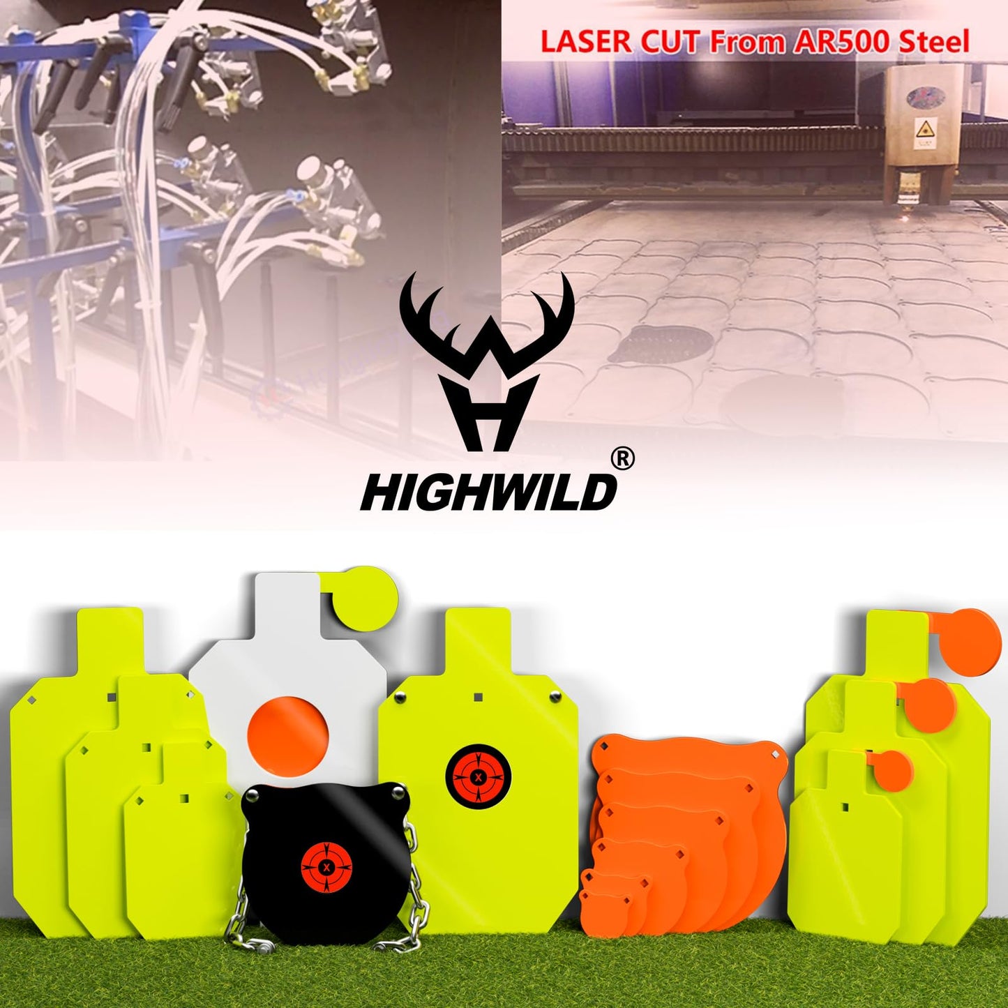 Highwild AR500 Steel Targets 1/2" Thick Metal Shooting Gong Target Set - 4", 6", 8" Gongs