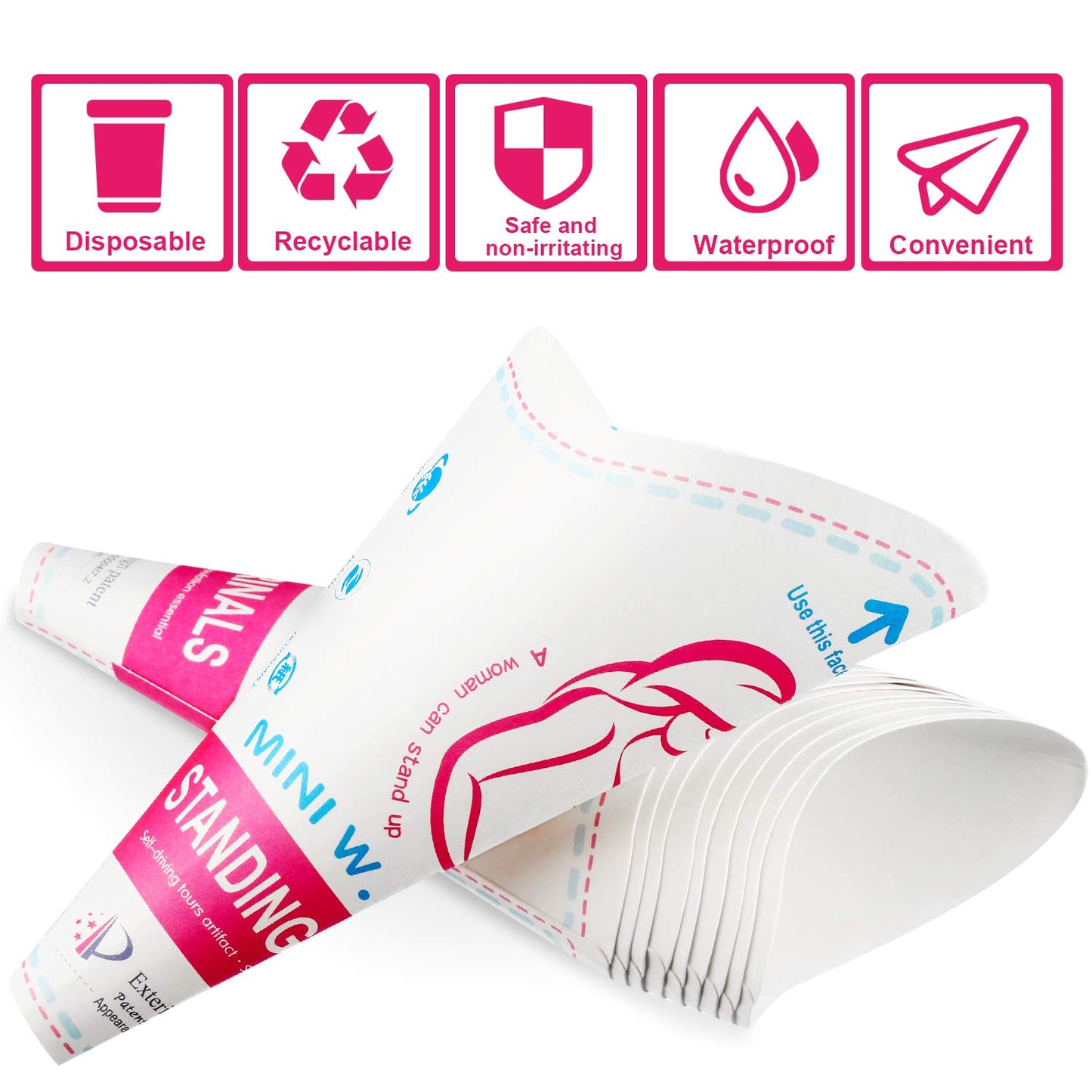 Patelai Disposable Female Urination Device Portable Lightweight Women Urinal Funnel Outside Standing Pee Cup Waterproof Paper Standing Urinary Funnel for Camping, Hiking, Pregnant (48)