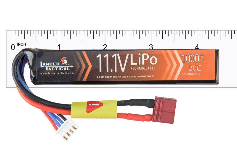 Lancer Tactical LiPo Airsoft High-Performance Battery 11.1V 1000mAh 20C Stick - Dean/Tamiya Connector, Two Pack (Dean)