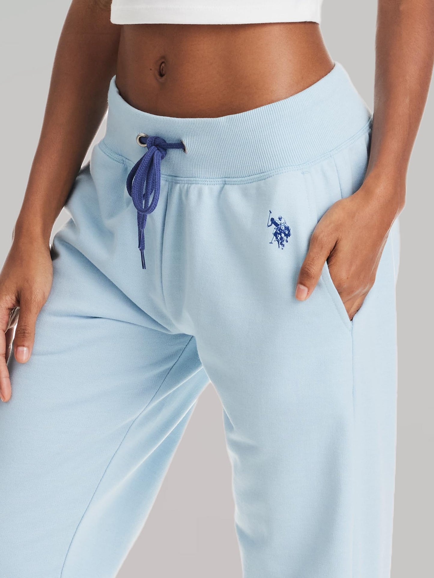 U.S. POLO ASSN. Womens Sweatpants with Pockets, French Terry Jogger Lounge Pants (Blue Yonder Heather, Medium)