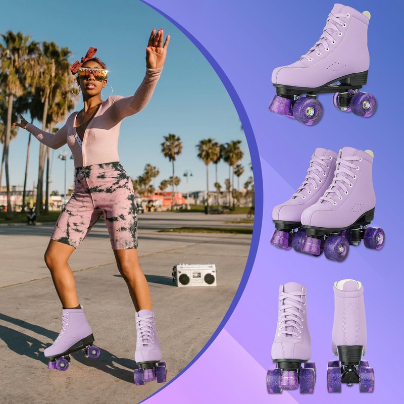 jessie Girls Roller Skates for Women, Microfiber Leather and Flash Wheels Purple Roller Skates Girls Ages 6-12 for Beginner Indoor Outdoor (Youth 2)