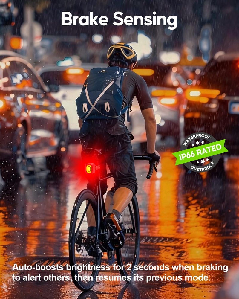 Esaytool Smart Brake Sensing Bike Tail Light, Saddle & Seatpost Mount Bicycle Rear Light for Night Riding, 220 Degree Visibility, 4 Modes, Auto On/Off, 600 mAh USB-C Rechargeable, IPX6 Waterproof