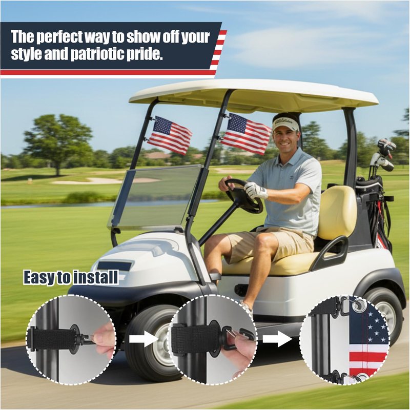 Golf Cart American Flag – 1 Pack USA Patriotic Flags with Mounting Brackets, 9" x 6", Durable Outdoor Accessory for Golf Carts, Parades & Holidays