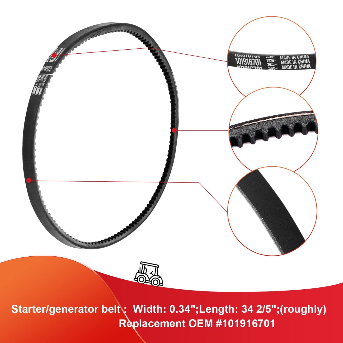 Roykaw Golf Cart Clutch Drive Belt/Starter Generator Belt Kits for 1997-Up Club Car DS & 2004-Up Club Car Precedent Golf Cart with OHV Kawasaki Engine Replaces OEM #101916701, 1016203