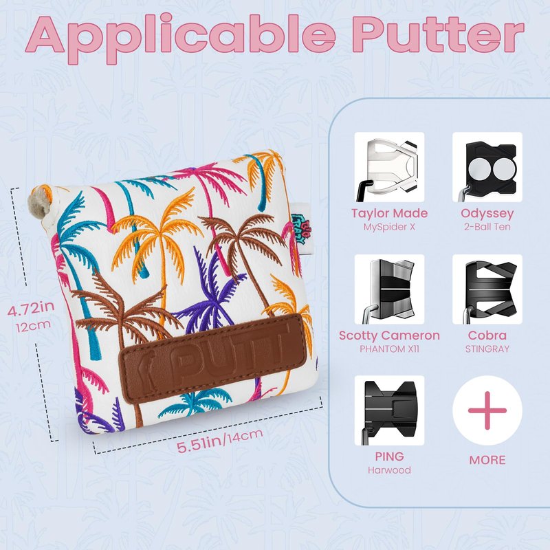 Big Crazy Putter Cover with Strong Magnetic Closure - Square Mallet Putter Cover - Waterproof PU Leather - Golf Head Covers - Coconut Tree Funny Design