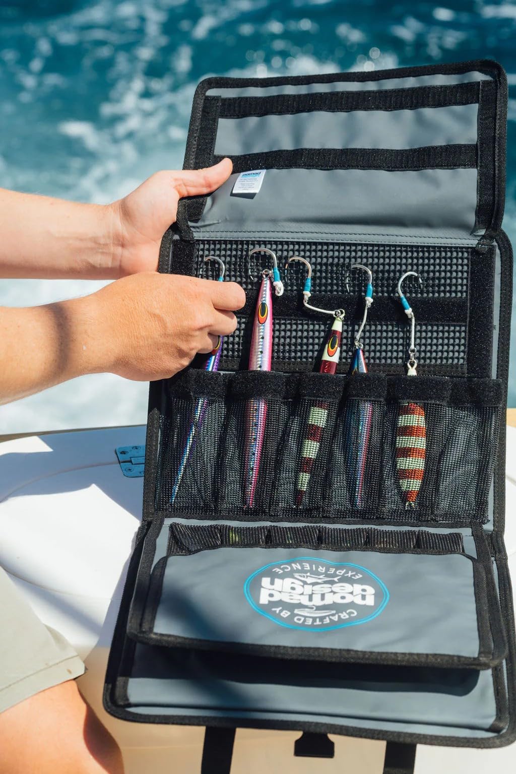 Nomad Design Jig Wallet - Fishing Lure Organizer with Hook Mesh Storage System, 12 individual mesh pockets Waterproof Jig Storage Bag