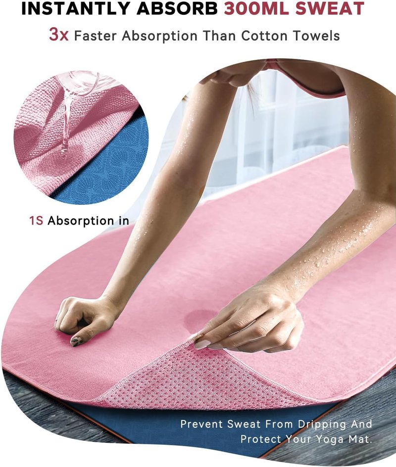HAPBEAR Hot Yoga Towel - Super-Absorbent Microfiber with Non-Slip Grip Dots | 2 Pack, Pink
