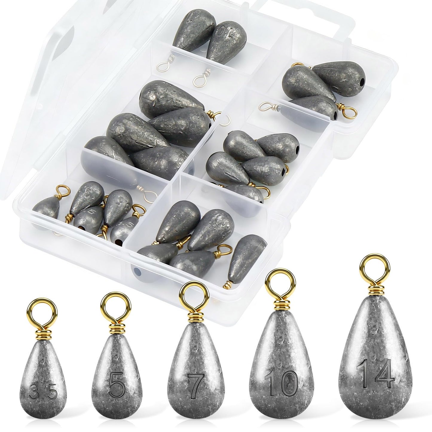 25 PCS Fishing Weights Sinkers for Fishing 5 Sizes Drop Shot Weights