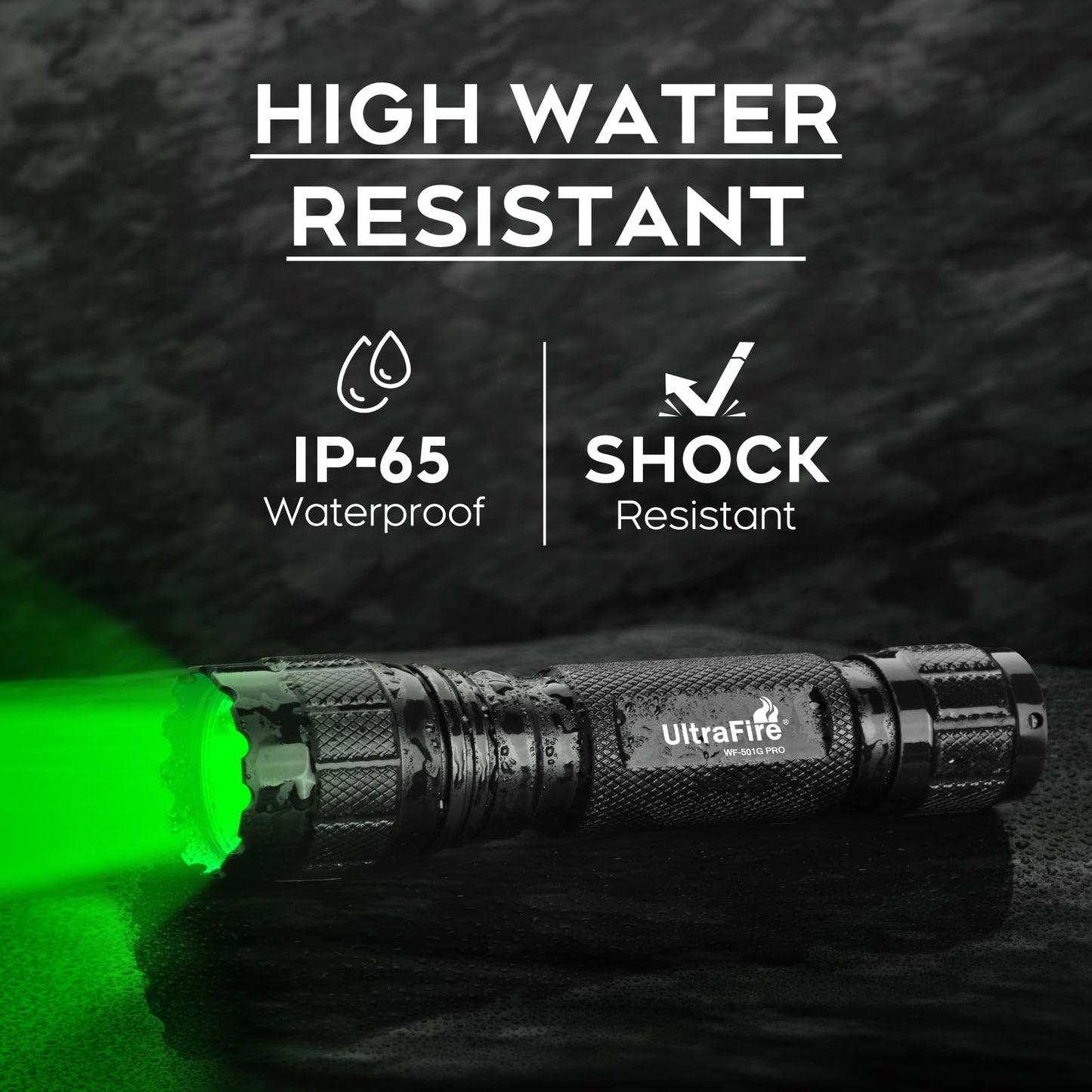 ULTRAFIRE Green Hunting LED Flashlight, 10W Single Mode Green Light for Hunting, 350 Yards Super Bright Varmint Predator Flashlight for Night Observation WF-501G RRO
