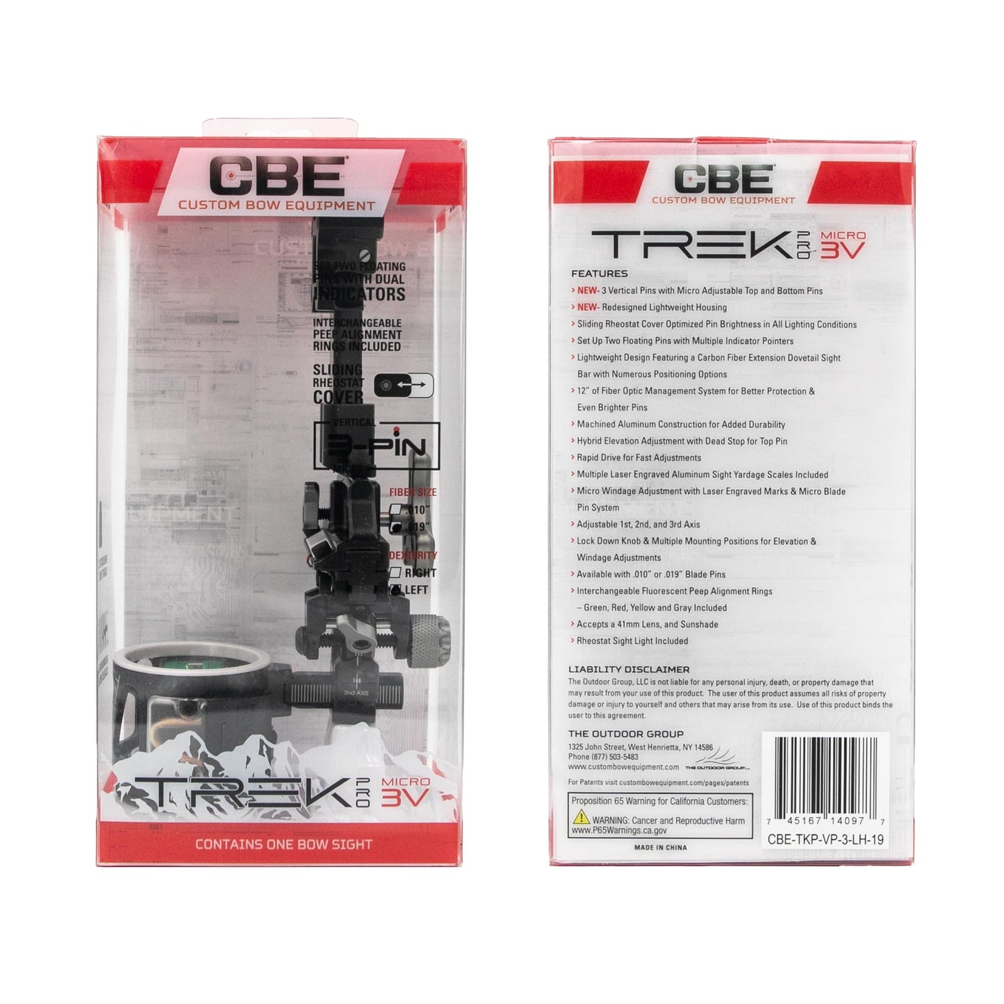 CBE | Trek Pro Vertical Bow Sight, 3 Pin, 019, Left Hand