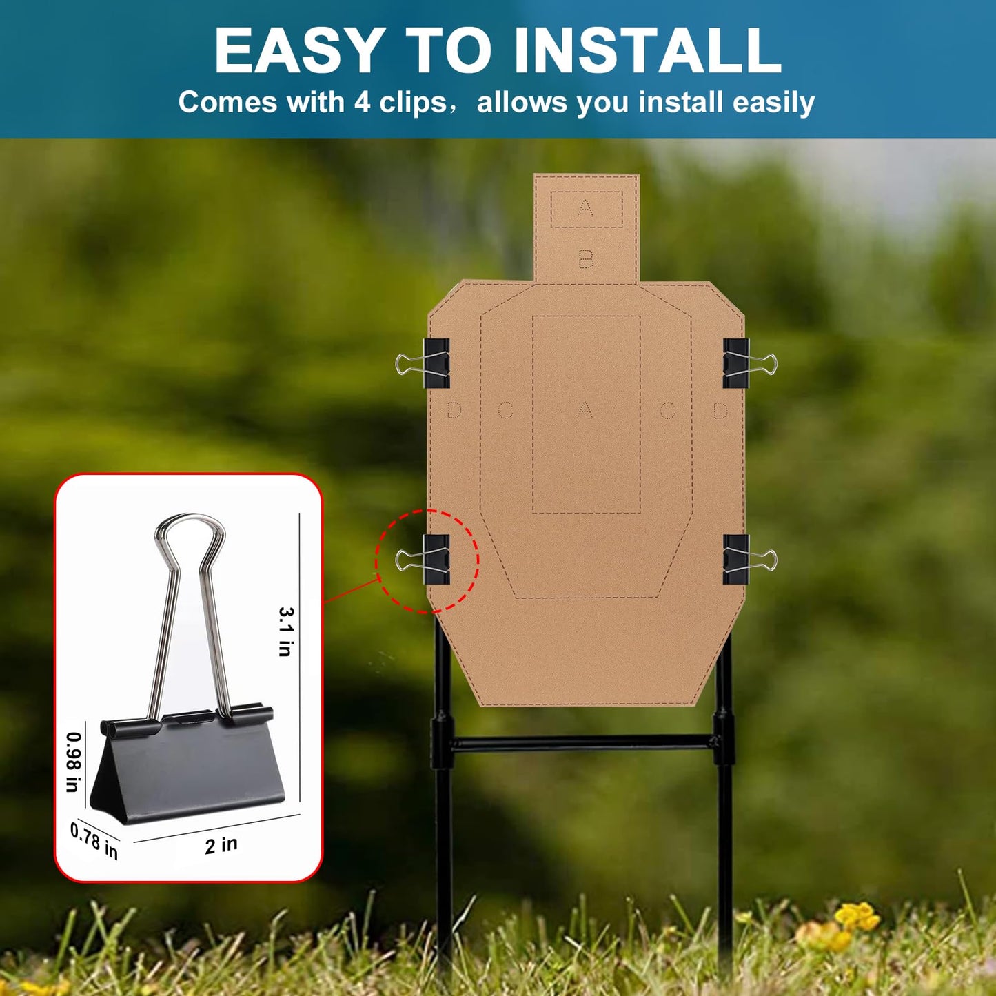 Shooting Targets – 30x18 Inch Cardboard Targets with 4 Clips – Heavy-Duty Corrugated for Pistol & Rifle Practice – Pre-Marked Scoring Zones for Range & Training Use