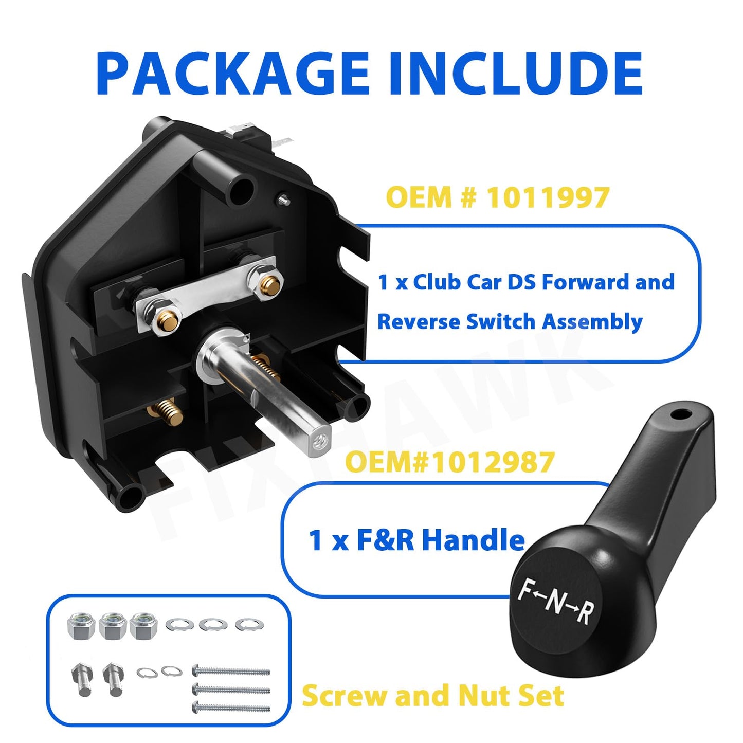 FIXHAWK Club Car DS 36 Volt Forward and Reverse Switch with Handle for 1983-Up Club Car DS Golf Cart, Replace OEM#1011997 101753003