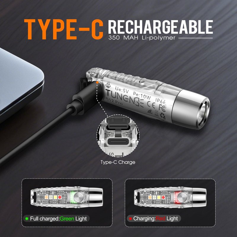 TUNENGE S12Pro Keychain Flashlight Rechargeable,750 High Lumen EDC Mini Flashlight with Clip,Multifunction COB Light with 365nmUV-11 Lighting Modes, Tail Magnet, Flash Light