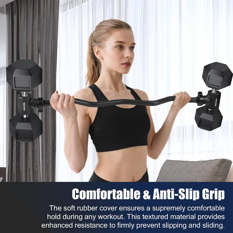 Dumbbell to Barbell Converter Bar, EZ Curl Barbell Adapter with 200LB Capacity, Adjustable Weight Bar for Home Fitness, Fits Standard 1-1.5 Inch Dumbbell Handles for Weight Lifting