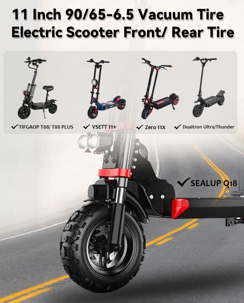 GLDYTIMES 11 Inch Off Road Scooter Tire, 90/65-6.5 Tubeless Tire Heavy Duty Vacuum Snow Tyre Fit for Dualtron Ultra/Dualtron Thunder/Zero 11x/Speedual Plus/Kaabo Wolf Warrior Electric Scooter