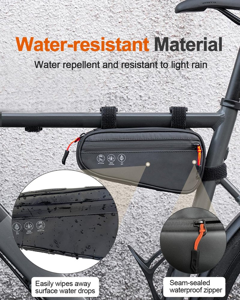 Danuosie Bike Frame Bag, Water Resistant Bicycle Triangle Pouch with 2 Side Pockets, 3-in-1 Under Seat Storage Top Tube Pack for MTB Mountain Road Commuter Bikes, 1.2L