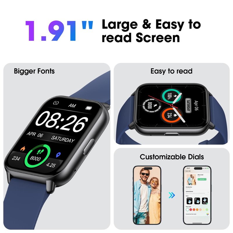 Kummel Smart Watch for Men Women, No App/Phone Required, Fitness Tracker with Pedometer, Bluetooth Call (Answer/Make Call), Heart Rate Blood Oxygen Monitor Step Counter, 100+ Sports Modes