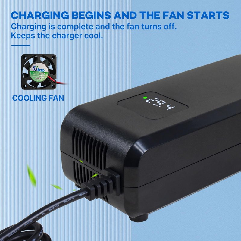 YZPOWER 29.4V 5Amp Lithium Battery Charger 3 Pin XLR Connector for 24V 25.2V Li-ion Batteries Pack,24V Smart Power Suppluy Fast Charging with Display Built-in Fan