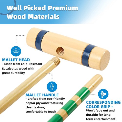 SpeedArmis 28In Croquet Party Set for 8 Players - Made of Long-Lasting Pine Wood, Family Fun for Backyards, Camping and More, Comes with Colorful Mallets, PE Balls, Wickets, Stakes, and Carrying Bag