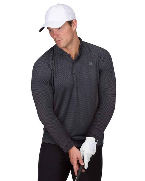 Dry Fit Long Sleeve Collarless Golf Shirts for Men - 4 Way Stretch and Moisture Wicking Golf Polo Charcoal