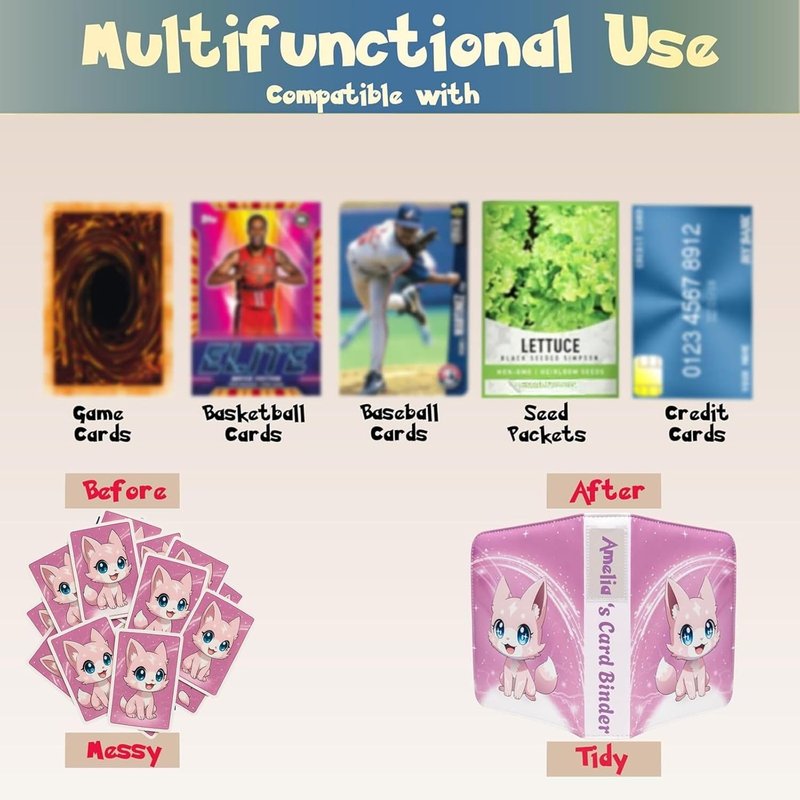 Trading Card Binder - 4 Pocket Album for Girls | 440 Pockets, Pink, Includes Name Tag & Tab Stickers
