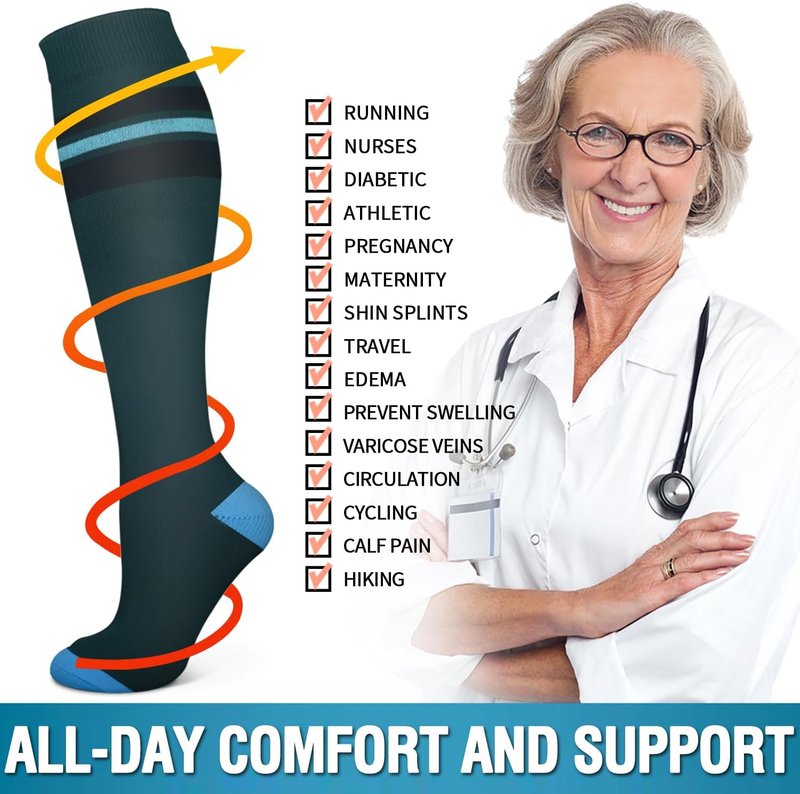 Compression Socks for Men & Women - 6 Pack Copper Support for Circulation | Ideal for Running, Nursing, and Athletics