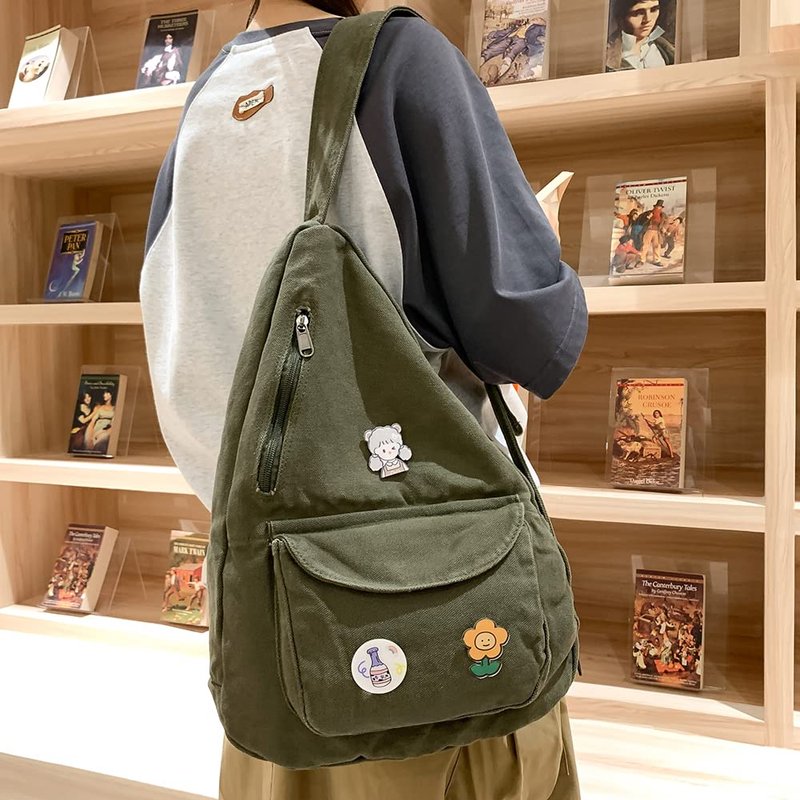 PRAGARI Sling Bag for Women Crossbody Backpack Shoulder Chest Bag Daypack Small Green Travel Canvas Casual Hiking Outdoor