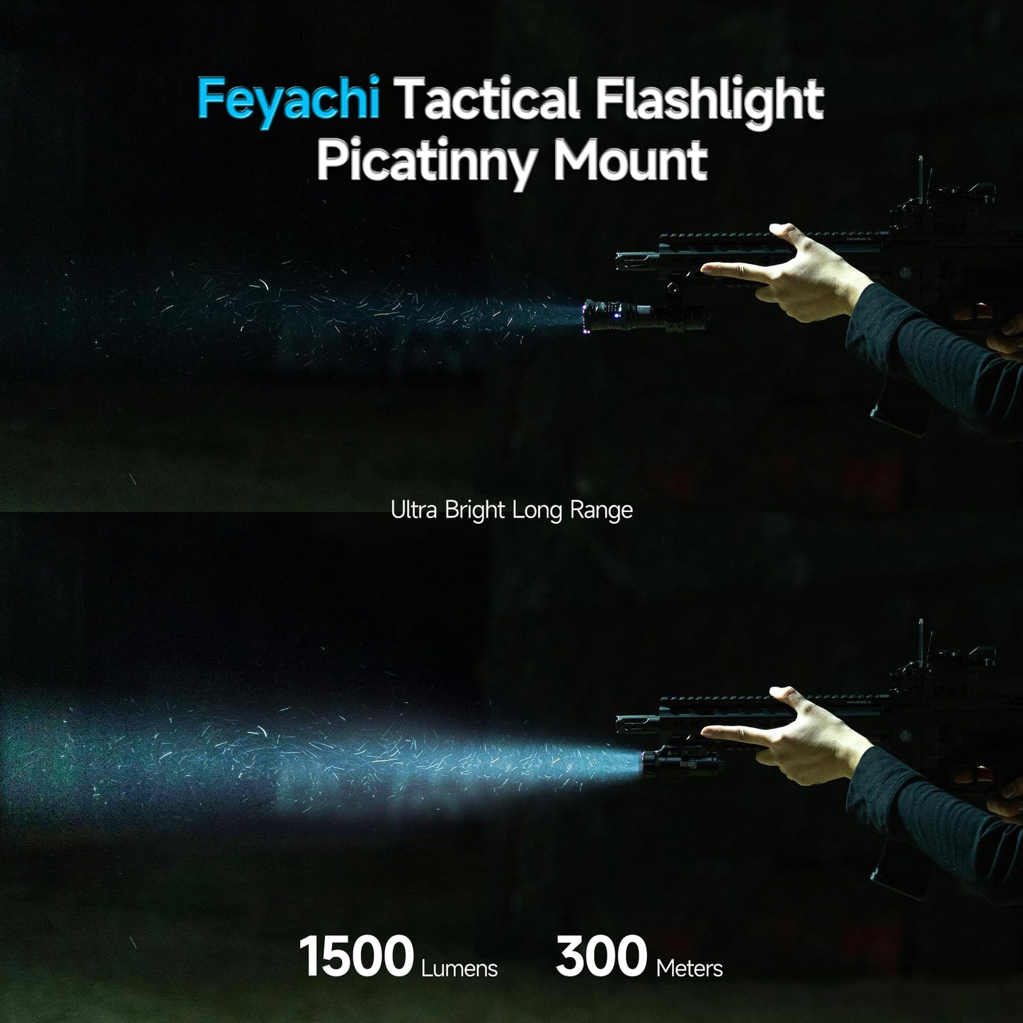 Feyachi Tactical Flashlight - 1500 Lumens Rail Mounted Flashlight, with 5 Interchangeable Picatinny Rail Adapters, Fits Multiple Models, IPX7 Water-Resistant Pistol Light