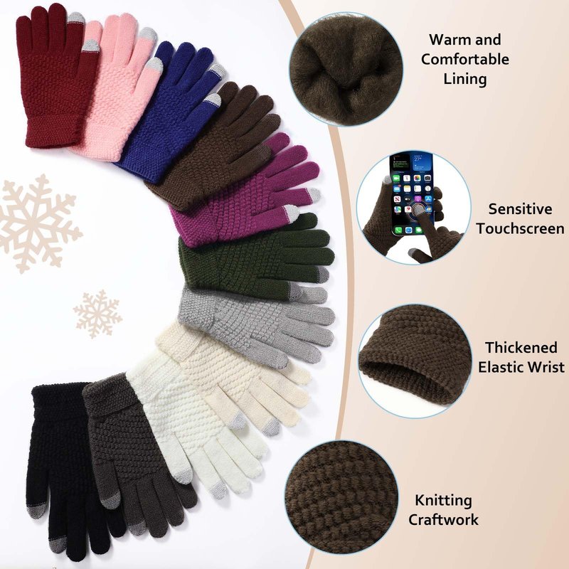 Winter Beanie Hat Scarf Gloves Set, Thick Warm Knit Winter Skull Cap Touch Screen Gloves Neck Scarf for Women Men 6 Coffee