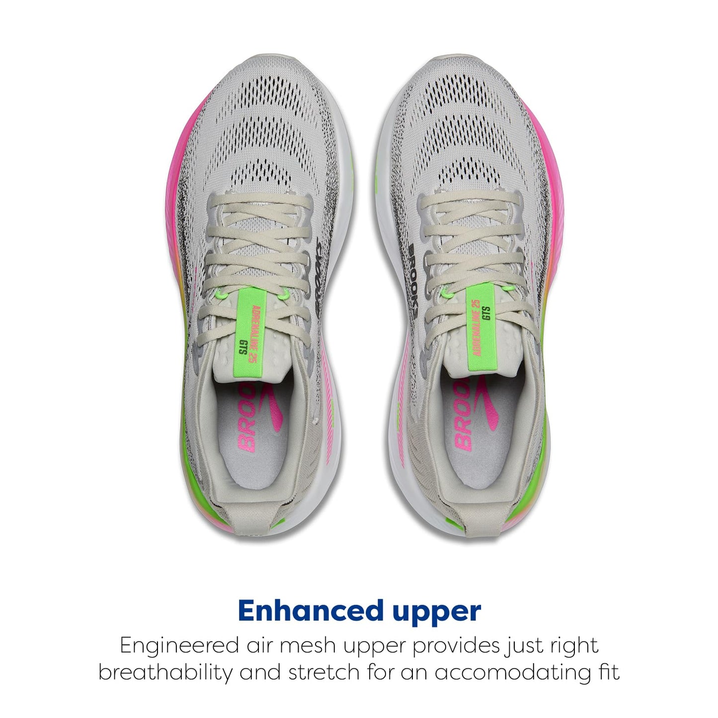 Brooks Women’s Adrenaline GTS 25 Supportive Running & Walking Shoe - Oyster/Pink/Green - 7.5 Medium