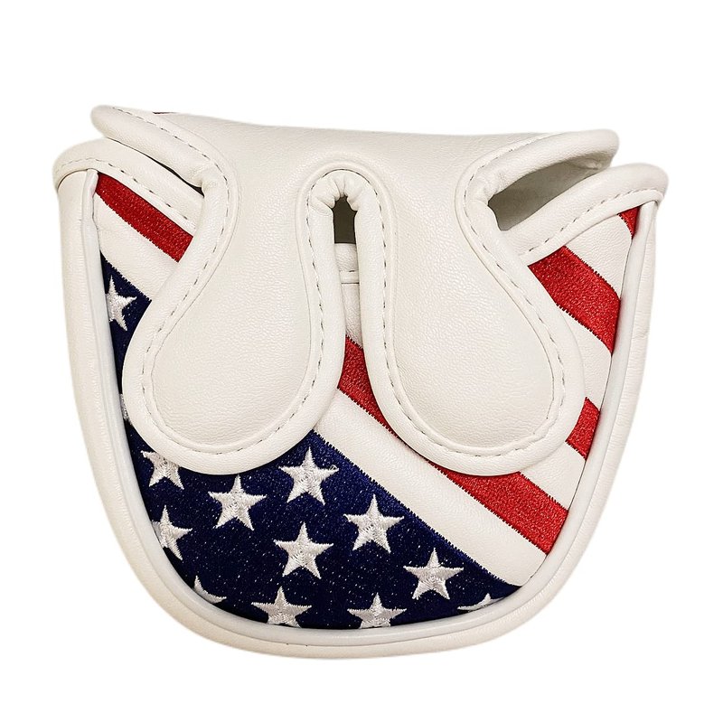 Embroidery Stars & Stripes Center Shafted Golf Mallet Putter Cover Magnetic Mallet Putter Head Cover Club Protective Case, Red White Blue Mallet Putter Headcover