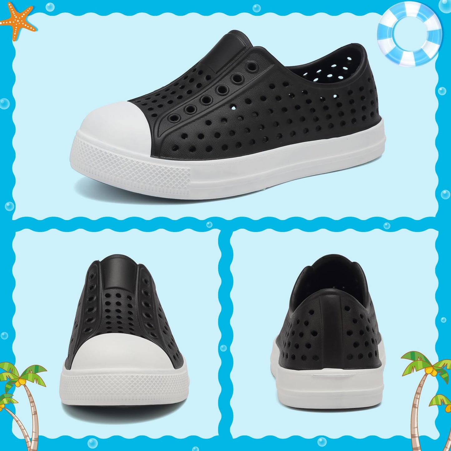 ziitop Kids Toddler Water Shoes for Boys Girls Baby Sandals Sneakers Beach Garden Swim, Anti-Slip Breathable Quick Dry Lightweight Slip-on (Toddler/Little Kid/Big Kid) Black