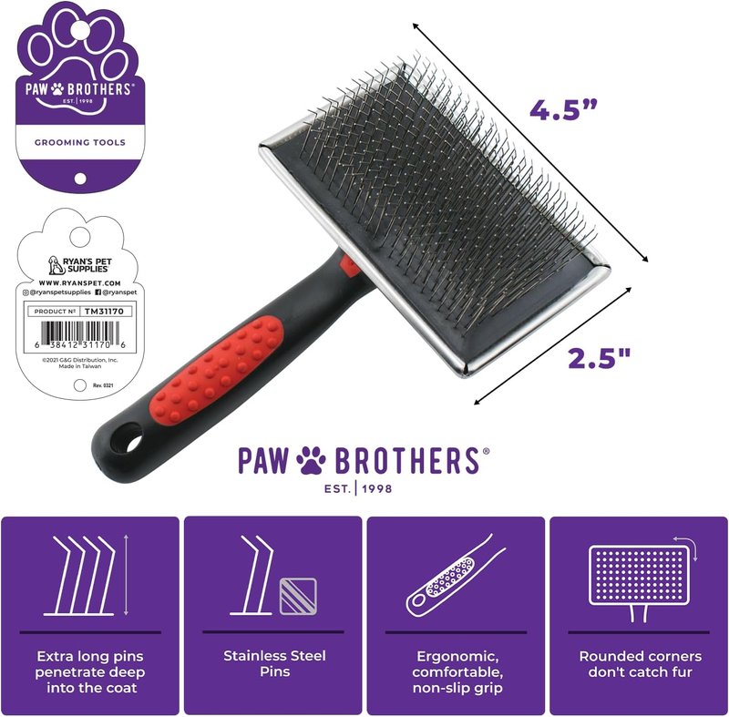 Professional Grade Extra Long Slicker Brush - Ergonomic Handle for Dogs | Removes Loose Undercoat & Tangles