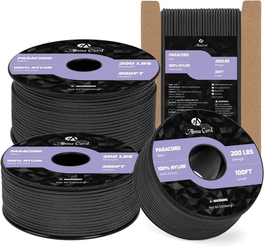 2mm Paracord 100ft Nylon Rope - Durable Type I Cord for DIY & Camping | Max 200lbs - Black