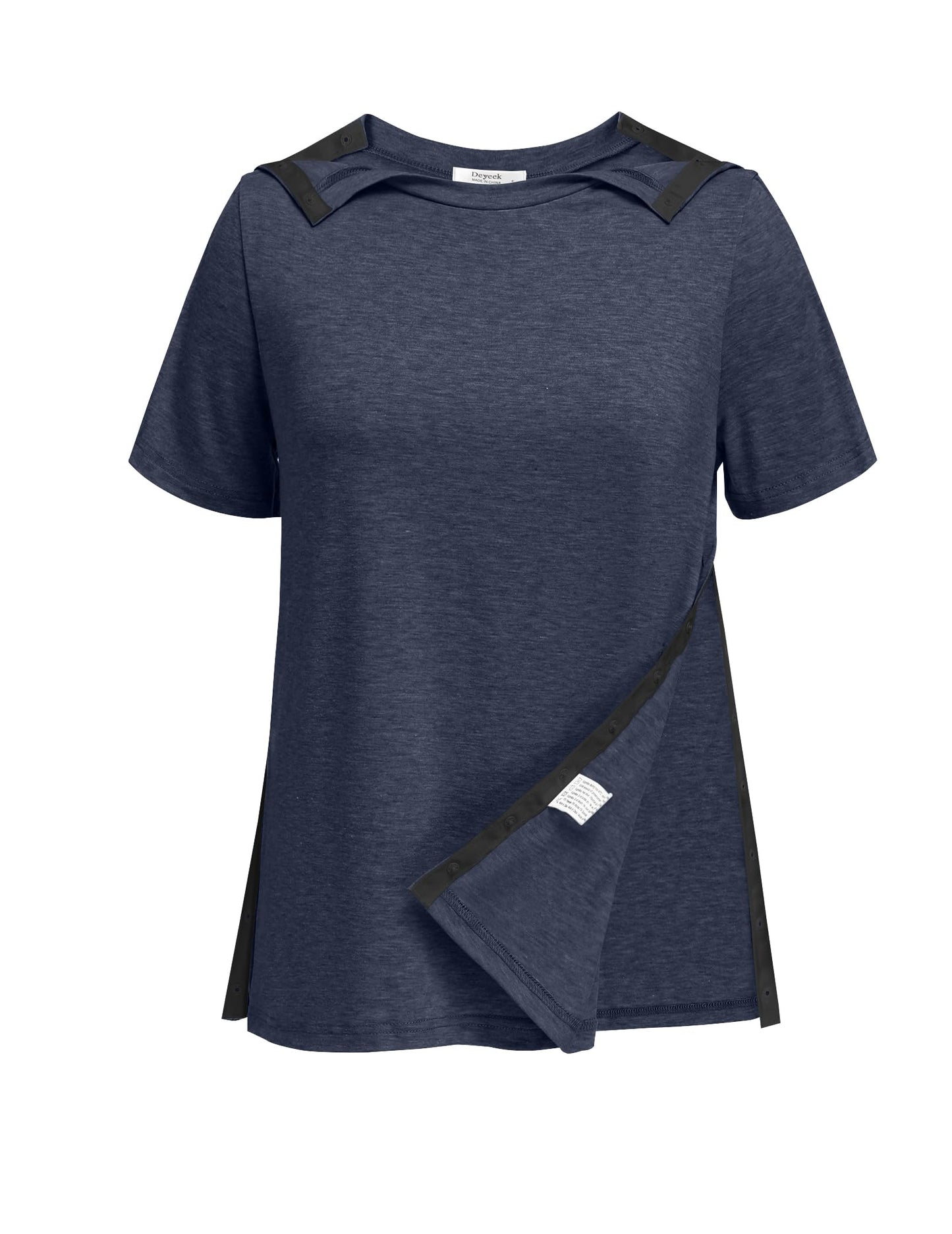 Deyeek Women's Post Shoulder Surgery Shirts Side Snap Tear Away Adaptive Clothing Short Sleeve Dialysis Recovery Shirts Blue Purple XL