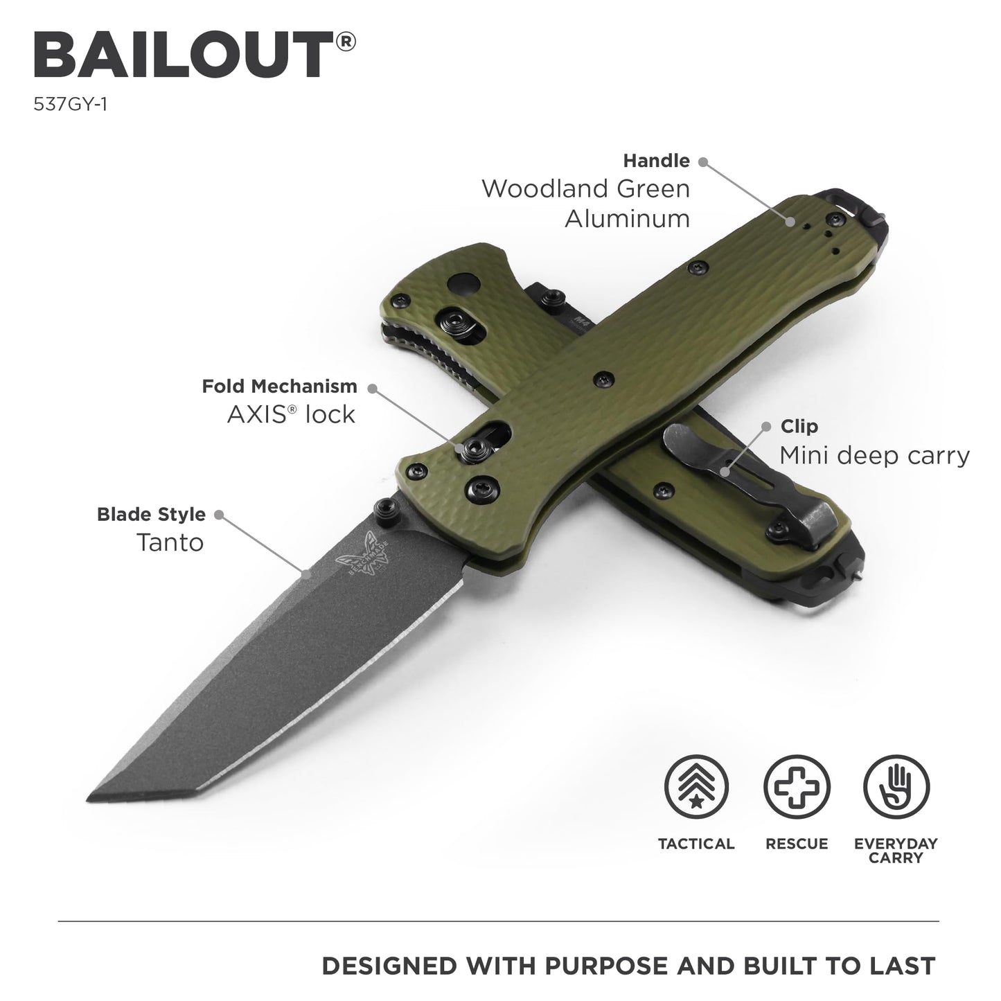 Benchmade - Bailout 537GY EDC Knife with Woodland Green Handle (537GY-1)