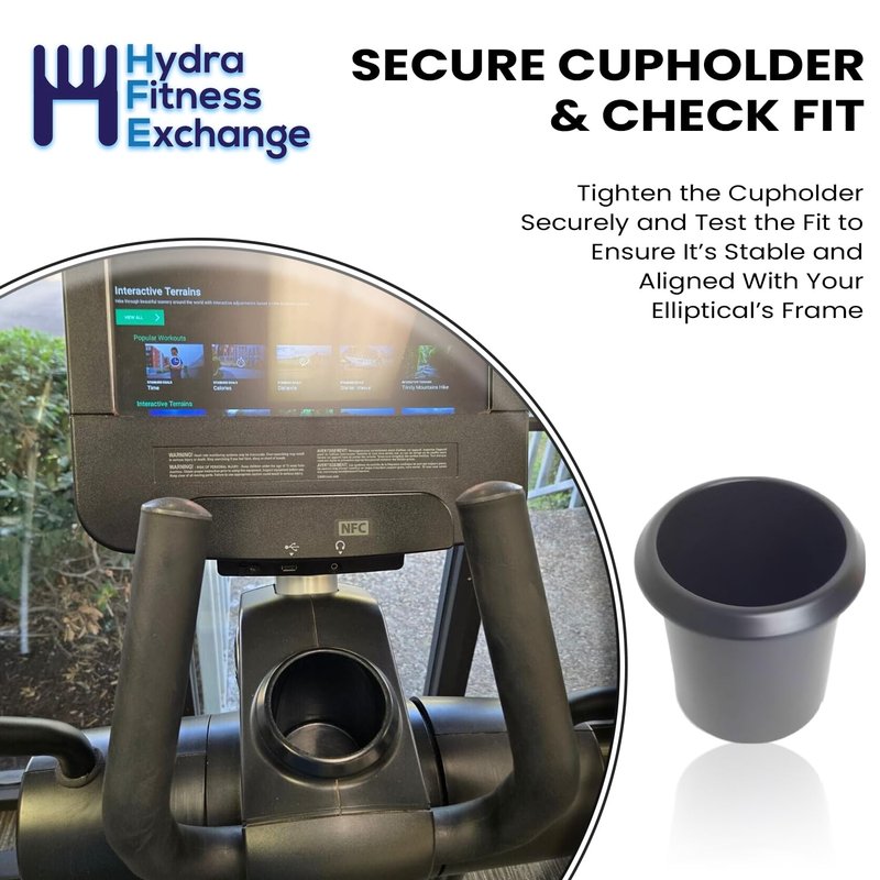 Hydra Fitness Exchange Elliptical Water Bottle Holder – Universal Gym Fitness Machine Cup Holder Durable Plastic Drink Holder for Home & Commercial Ellipticals - Life Fitness Compatible Charcoal Gray